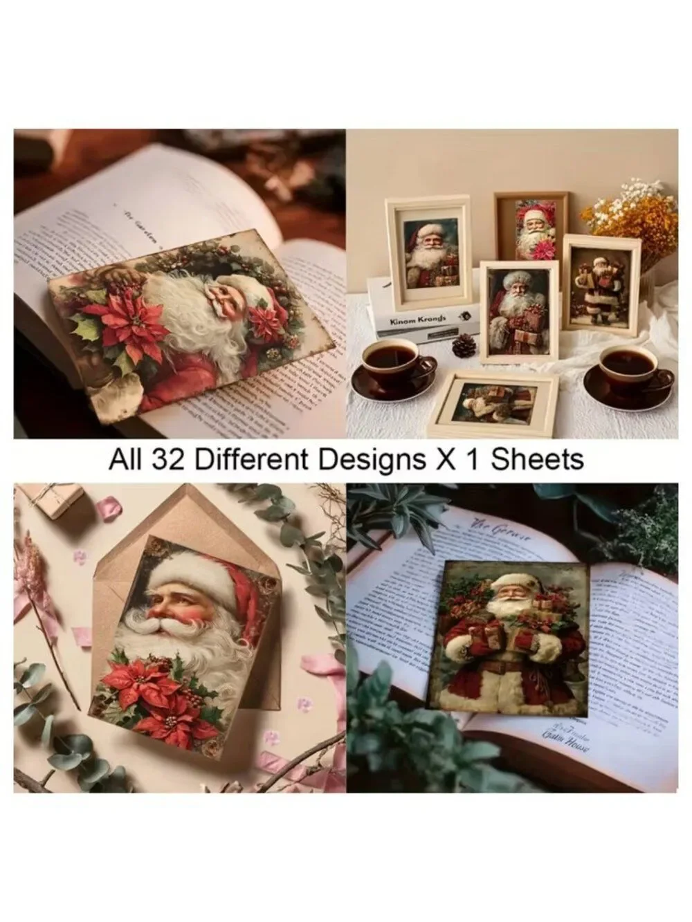 NWT 32pc Double Sided Vintage Christmas Postcards Old World Santa Craft Ephemera